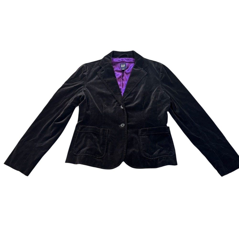 Y2K GAP Women's‎ Black Velvet Blazer Jacket Purple Satin Lining Size 6